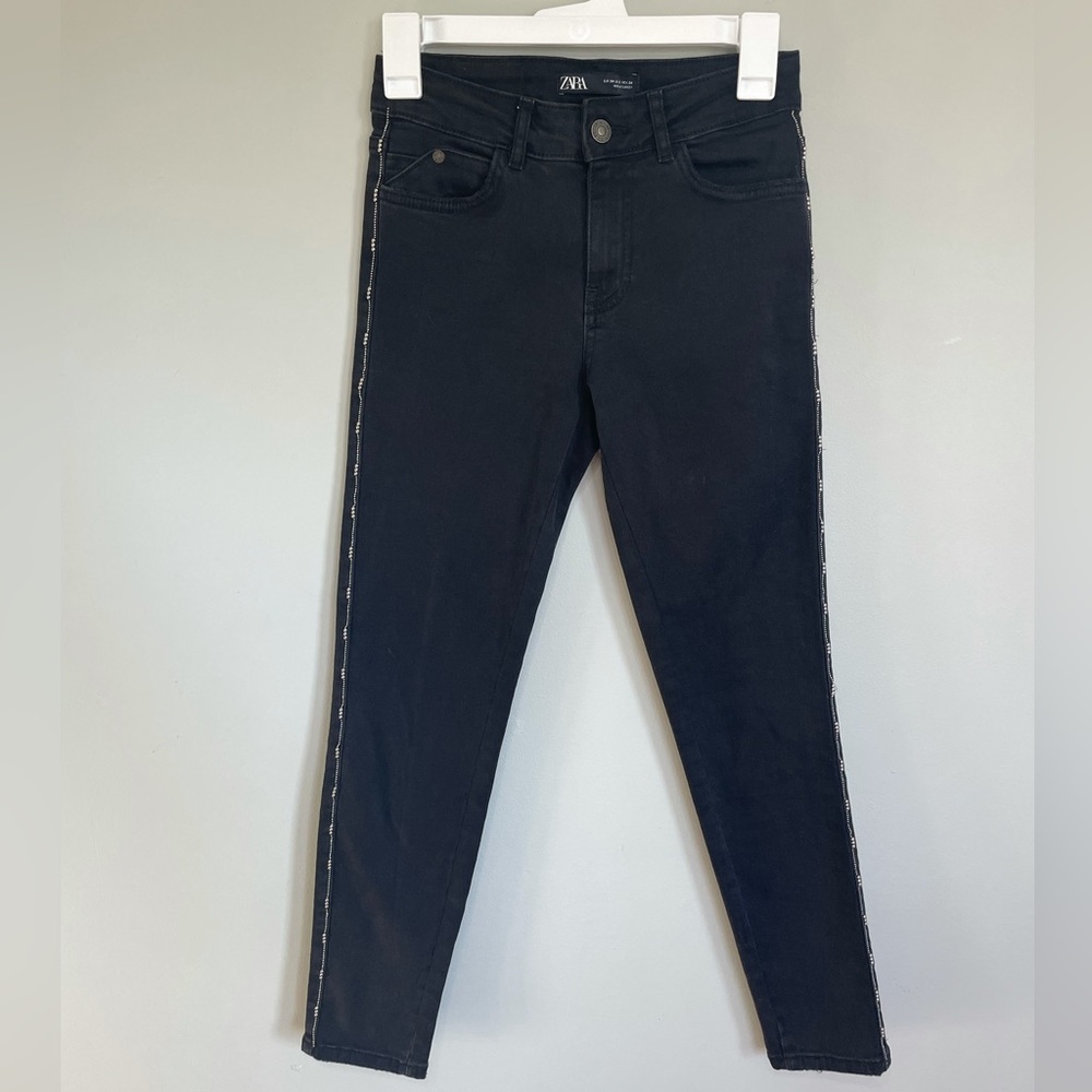 Zara Ankle Skinny Dark Wash Beaded Piping Jeans